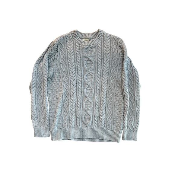 L.L.Bean Men's Gray Heritage chunk knit Fisherman Crewneck Sweater Size L - Picture 4 of 5